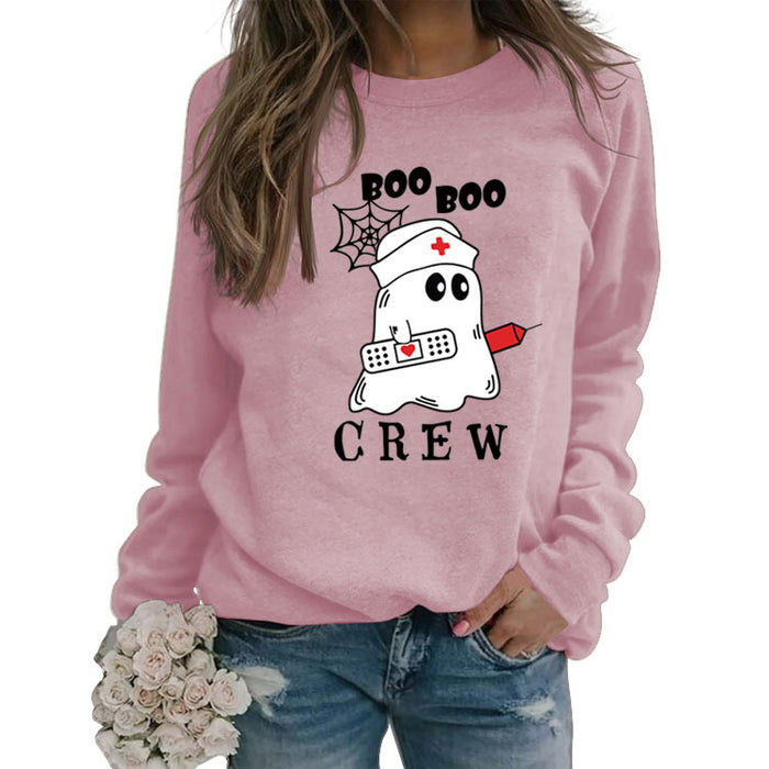 BOO BOO CREW Letter Loose Fall/Winter Bottom Long Sleeve Women's Sweater