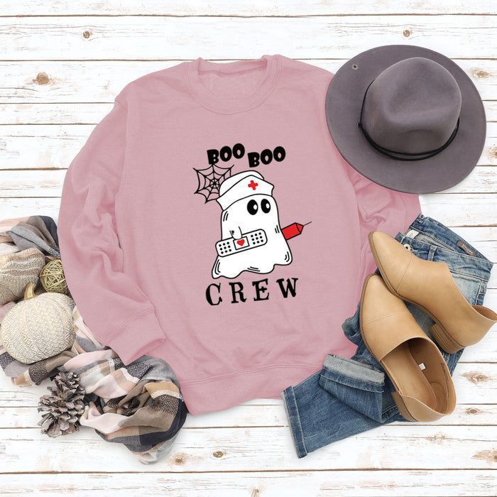BOO BOO CREW Letter Loose Fall/Winter Bottom Long Sleeve Women's Sweater
