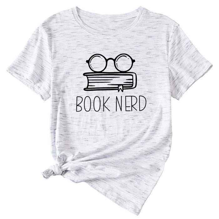 BOOK NERD GLASSES PATTERN FASHION WOMEN'S CASUAL CREWNECK SHORT SLEEVE T-SHIRT