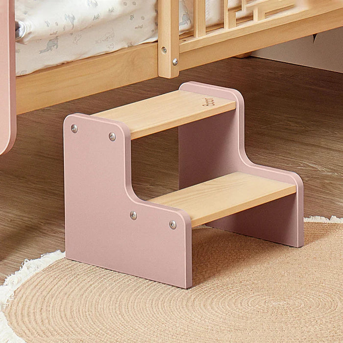 Pink and wood Boori Tidy Foot Step Stool for Toshie Baby support