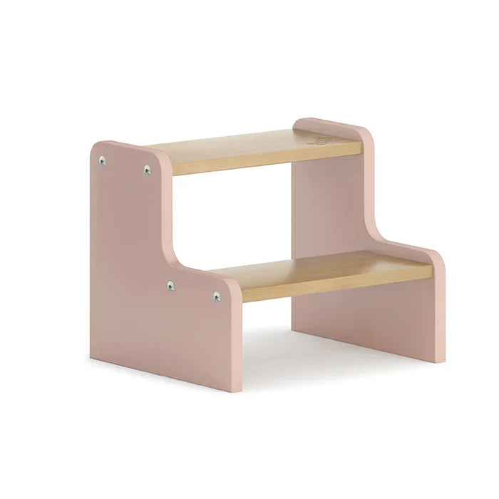 Pink and wood Toshi Baby tidy foot step stool for baby strollers and easy reach