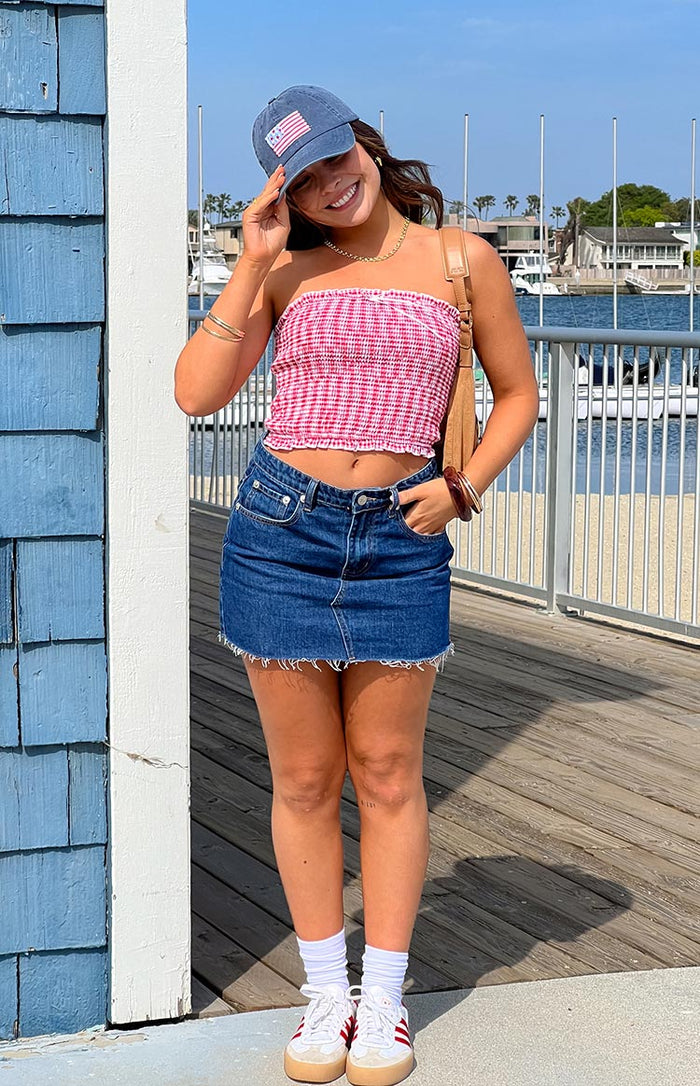 Boston Red Gingham Strapless Top