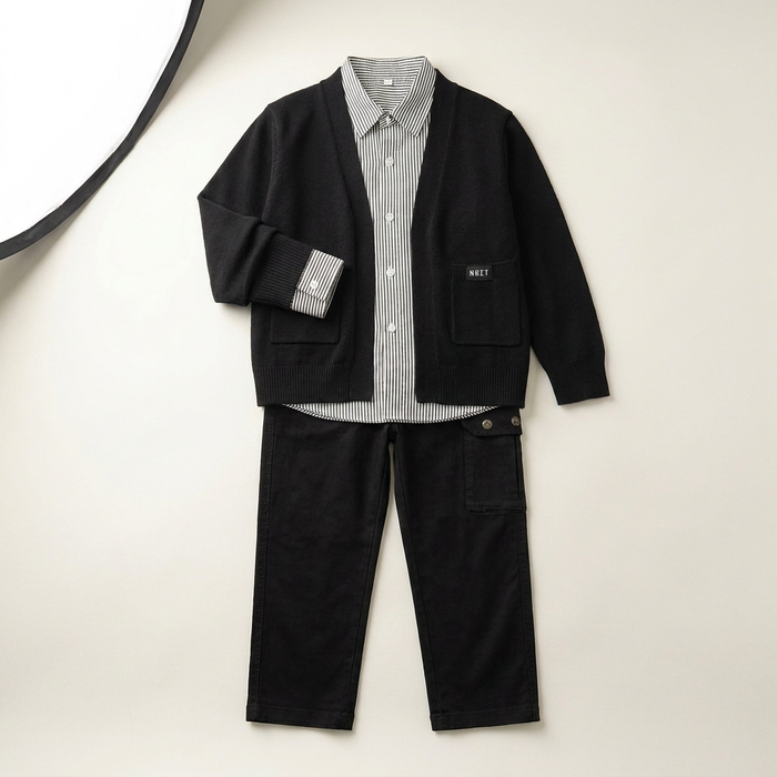 Boys Black Cardigan & Cargo Pants Set Canada | Parcel Theory