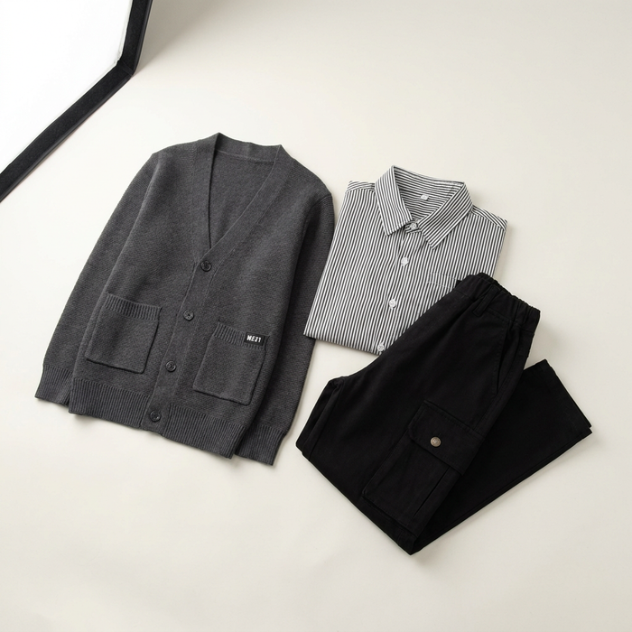 Boys Black Cardigan & Cargo Pants Set Canada | Parcel Theory
