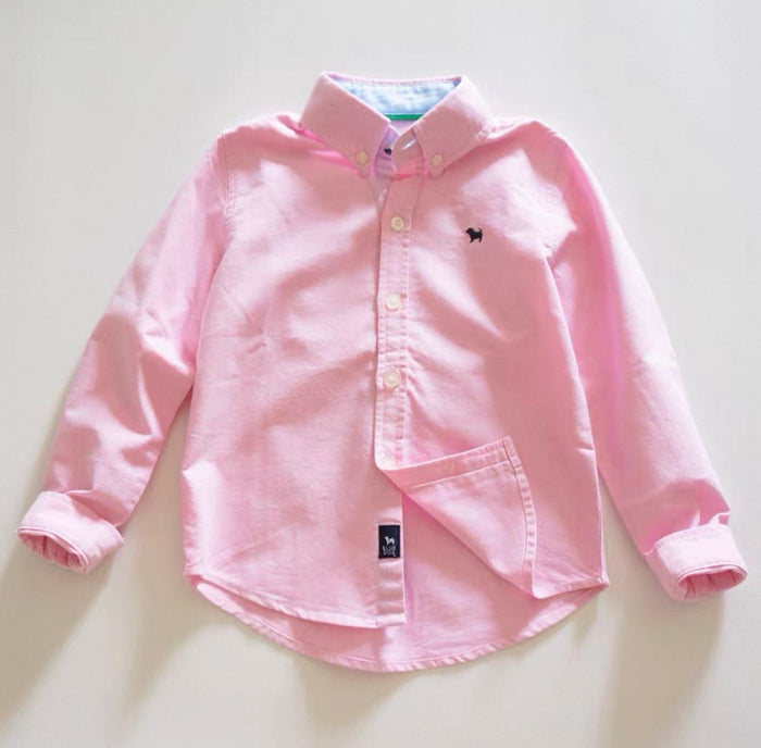 Pink shirt with brand logo on a light background