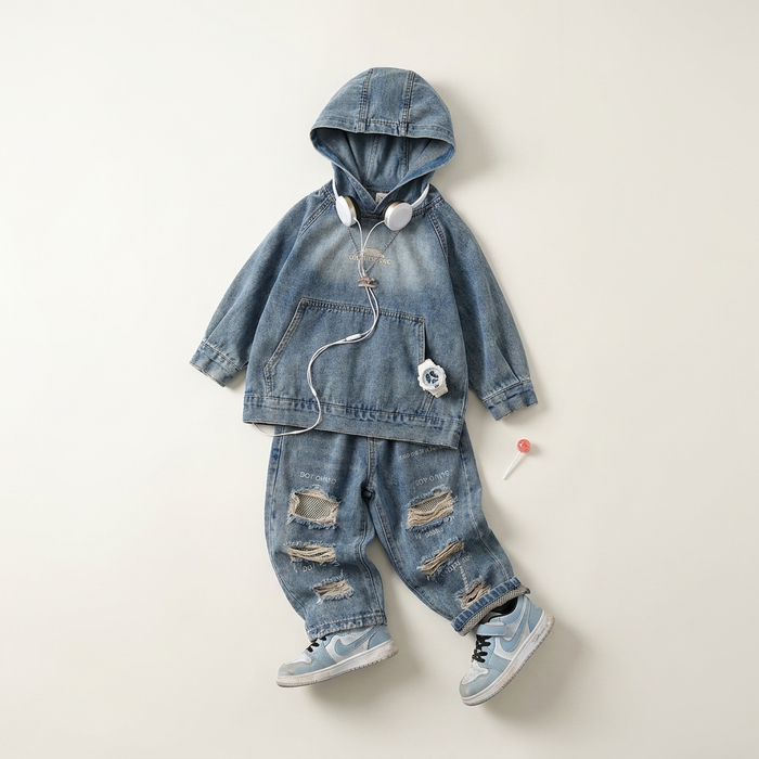 Boys Distressed Denim Hoodie & Pants Set Canada