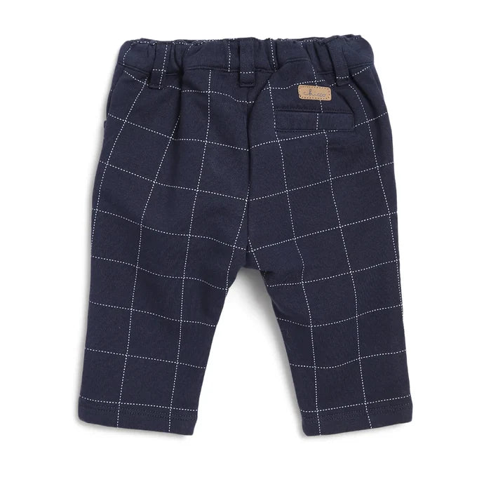 Boys Navy Blue Mid-Rise Checked Trousers