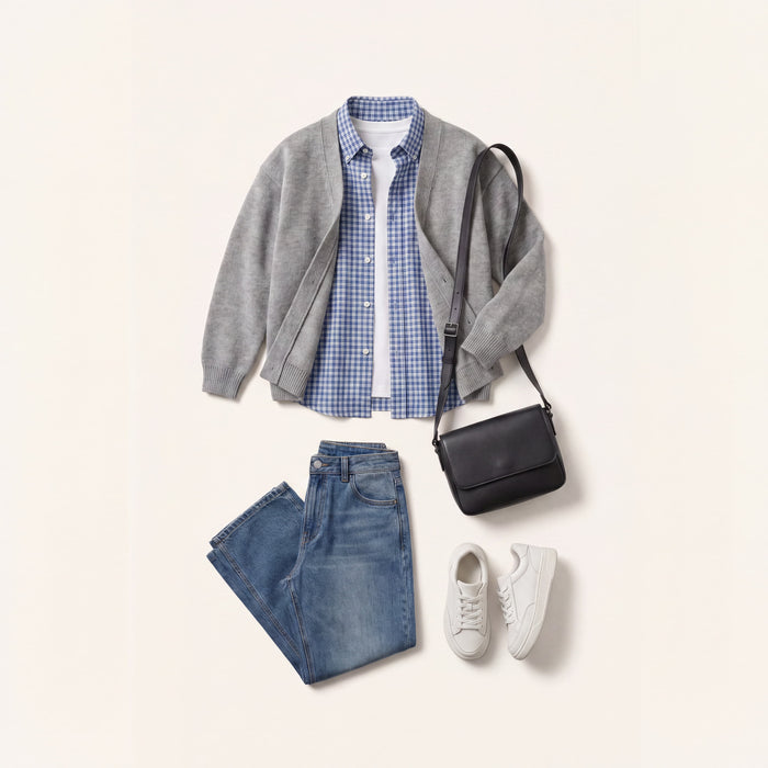 Boys Oversized Denim Jeans & Checkered Shirt Set Canada