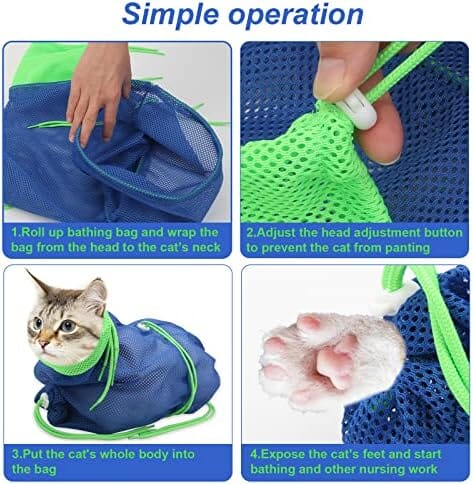 Breathable Mesh Cat Shower Bag Anti Scratch Adjustable Cat Grooming Bag Cat Care & Grooming Pet Clever