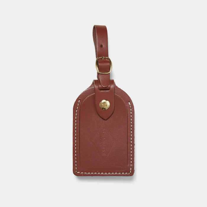 british brown leather luggage tag front