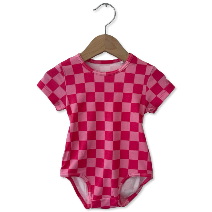 Bubble Gum Check Short Sleeve Snuggle Bug Bodysuit