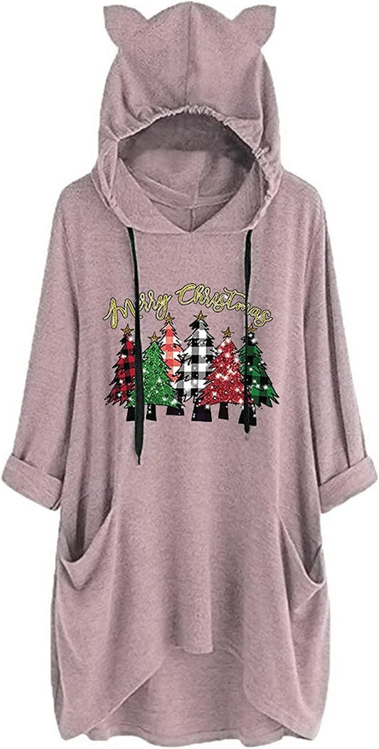 Buffalo Plaid Christmas Tree Hoodie Merry Christmas Shirt with Pockets