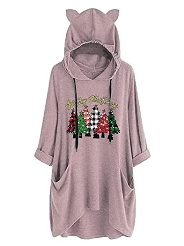 Buffalo Plaid Christmas Tree Hoodie Merry Christmas Shirt with Pockets