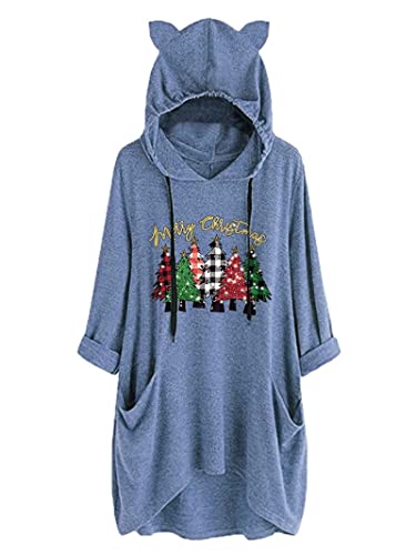 Buffalo Plaid Christmas Tree Hoodie Merry Christmas Shirt with Pockets