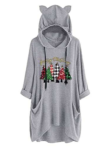 Buffalo Plaid Christmas Tree Hoodie Merry Christmas Shirt with Pockets