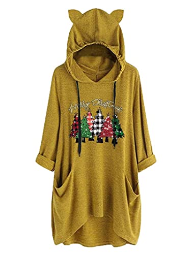 Buffalo Plaid Christmas Tree Hoodie Merry Christmas Shirt with Pockets