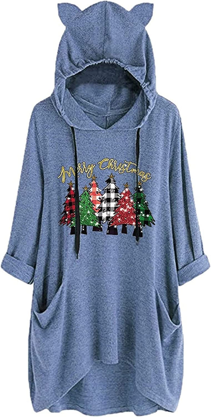 Buffalo Plaid Christmas Tree Hoodie Merry Christmas Shirt with Pockets