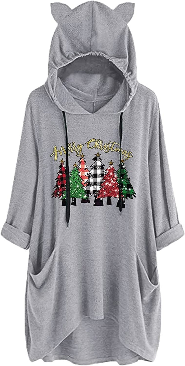 Buffalo Plaid Christmas Tree Hoodie Merry Christmas Shirt with Pockets