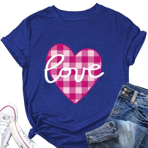 Buffalo Plaid Love Hearts Shirt Women Valentines Day Gift T-Shirt