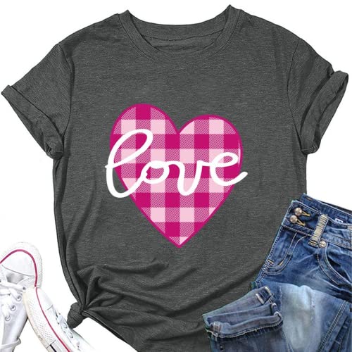 Buffalo Plaid Love Hearts Shirt Women Valentines Day Gift T-Shirt