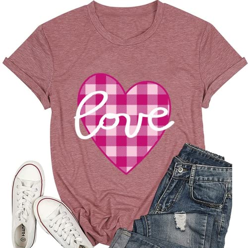 Buffalo Plaid Love Hearts Shirt Women Valentines Day Gift T-Shirt