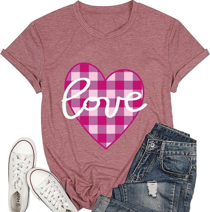 Buffalo Plaid Love Hearts Shirt Women Valentines Day Gift T-Shirt