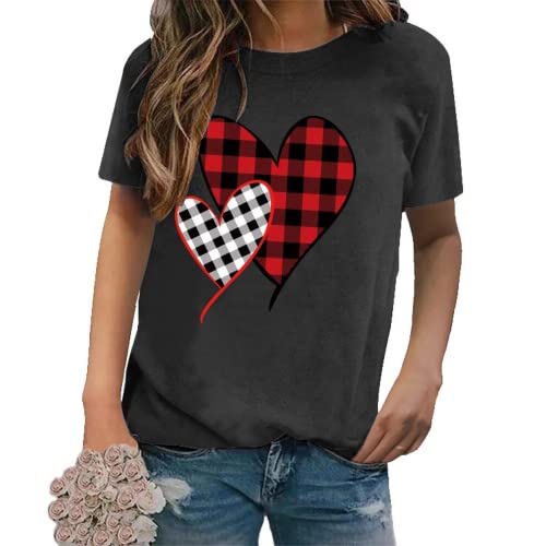 Buffalo Plaid Love Hearts Shirt Women Valentines Day Gift Tees