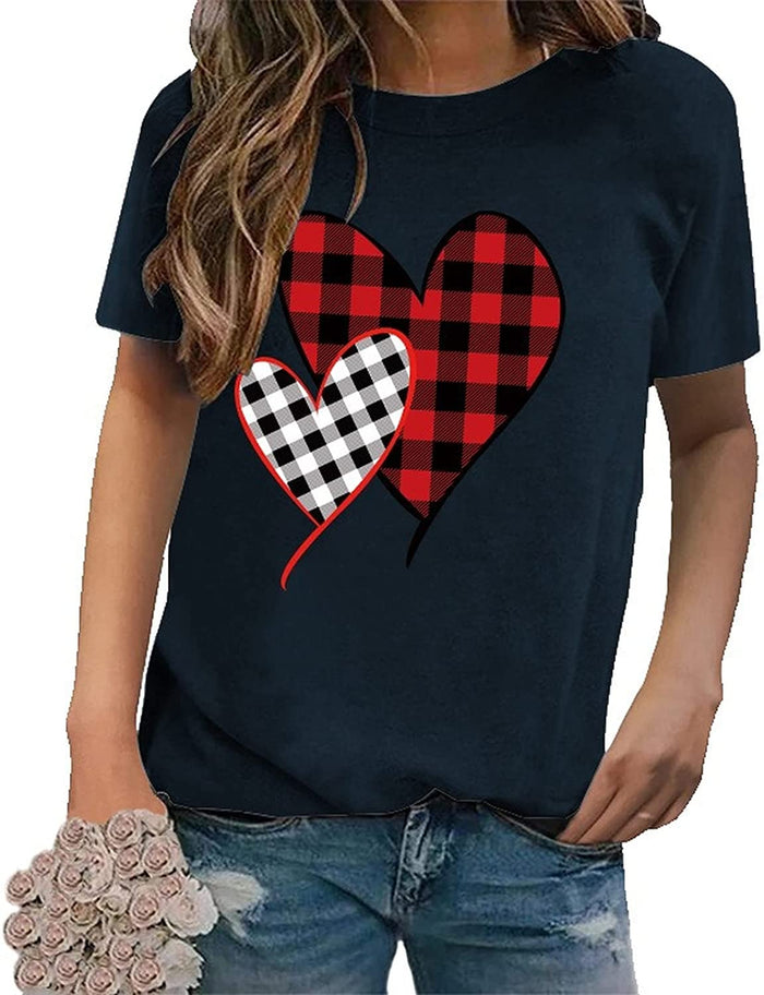 Buffalo Plaid Love Hearts Shirt Women Valentines Day Gift Tees