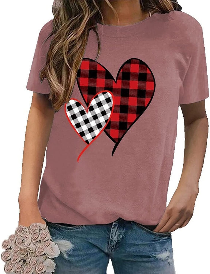 Buffalo Plaid Love Hearts Shirt Women Valentines Day Gift Tees