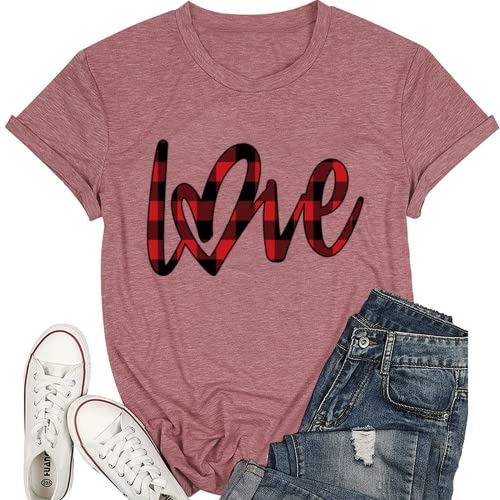 Buffalo Plaid Love Hearts Shirt Women Valentines Day Tees