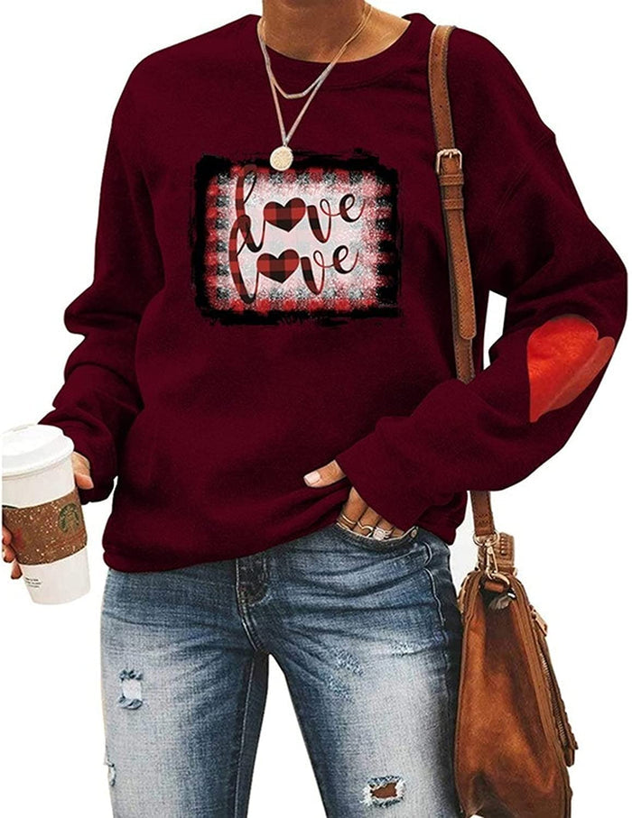 Buffalo Plaid Love Hearts Sweatshirt Women Valentines Day Shirts