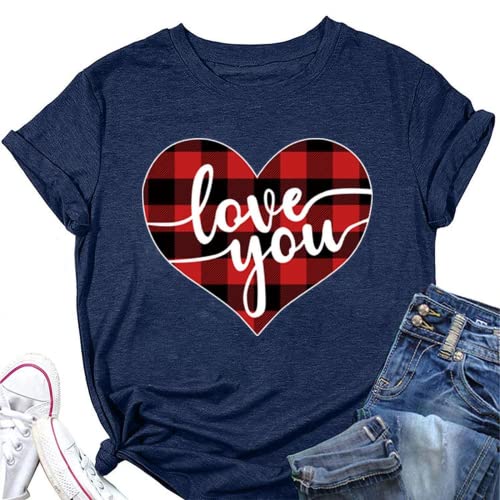 Buffalo Plaid Love T-Shirt Women Valentines Day Gift Tees