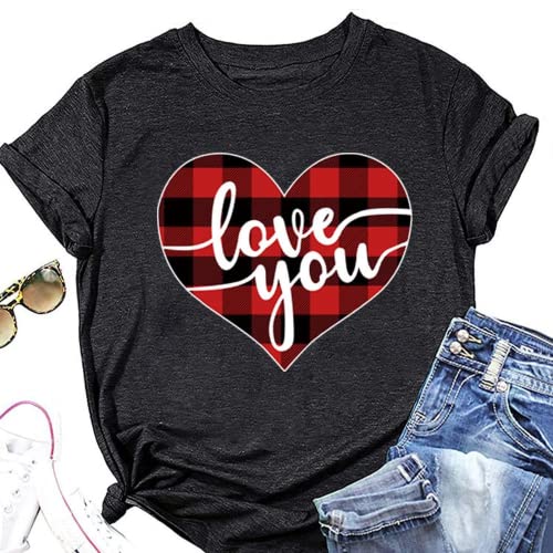 Buffalo Plaid Love T-Shirt Women Valentines Day Gift Tees