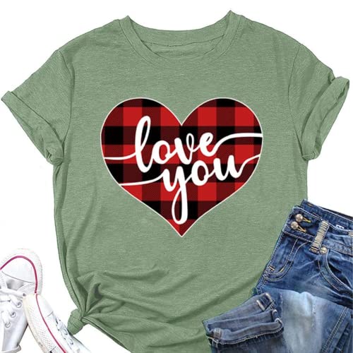 Buffalo Plaid Love T-Shirt Women Valentines Day Gift Tees
