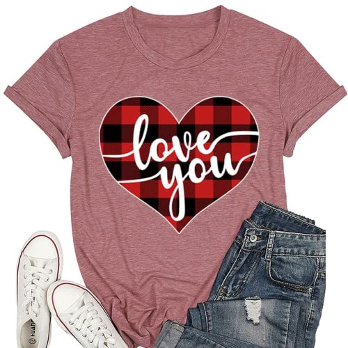 Buffalo Plaid Love T-Shirt Women Valentines Day Gift Tees