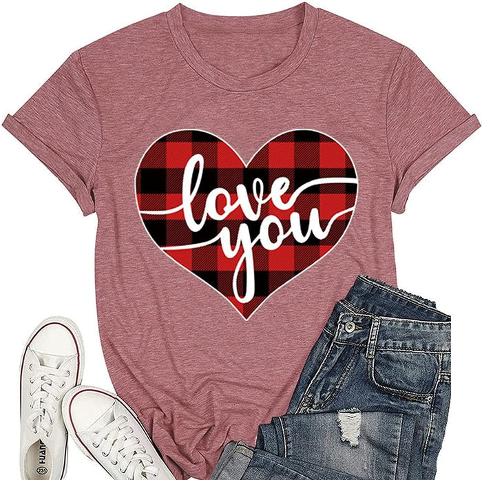 Buffalo Plaid Love T-Shirt Women Valentines Day Gift Tees