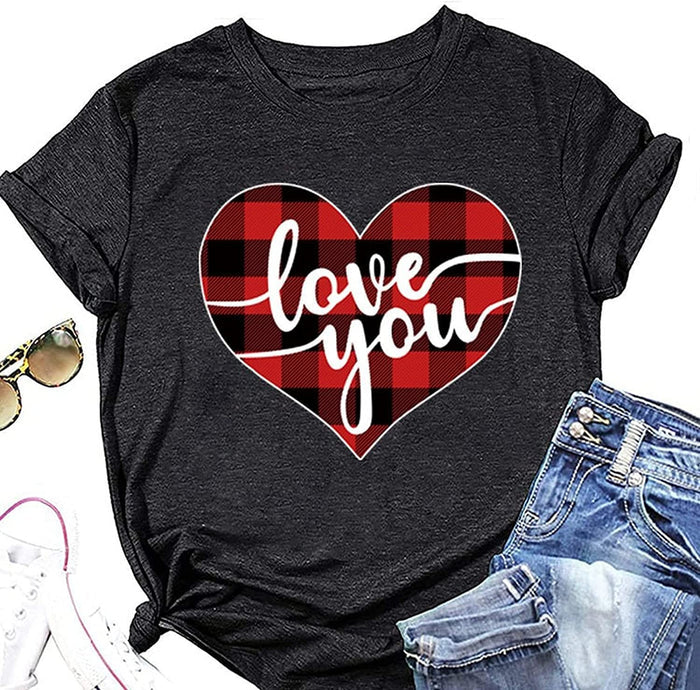 Buffalo Plaid Love T-Shirt Women Valentines Day Gift Tees