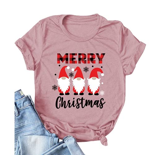 Buffalo Plaid Merry Christmas T-Shirt for Women Cute Gnomies Christmas Tees
