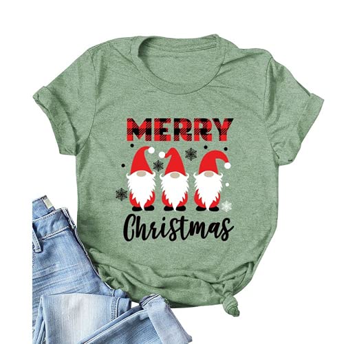 Buffalo Plaid Merry Christmas T-Shirt for Women Cute Gnomies Christmas Tees
