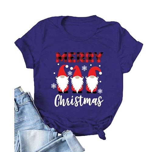 Buffalo Plaid Merry Christmas T-Shirt for Women Cute Gnomies Christmas Tees