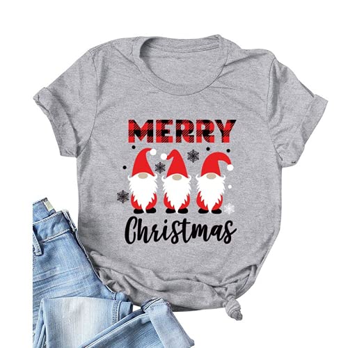 Buffalo Plaid Merry Christmas T-Shirt for Women Cute Gnomies Christmas Tees
