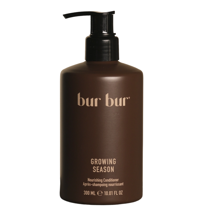 Brown bottle of 'bur bur' Growing Season Nourishing Conditioner on a white background