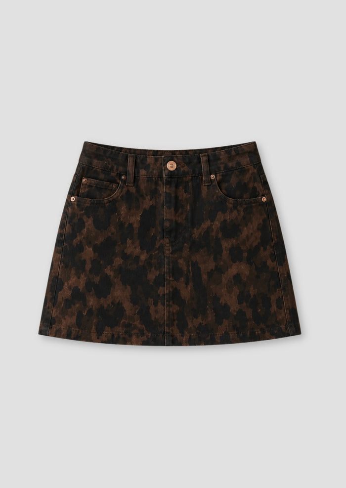Callie Leopard A Line Mini Skirt