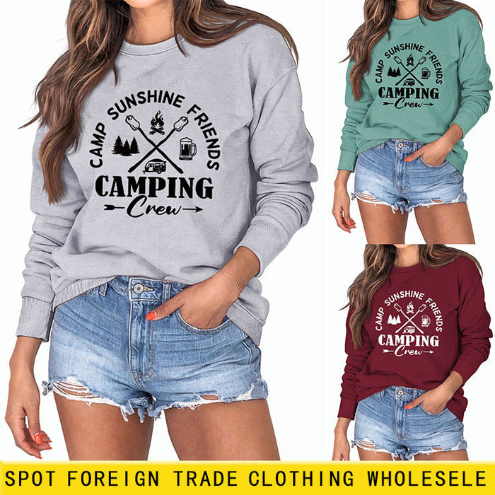 CAMP SUNSHINE FRIENDS CREWNECK LETTERS LOOSE CAMPING LONG-SLEEVED SWEATSHIRT