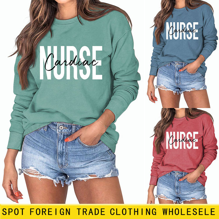 Cardiac Nurse Lettering Loose Crewneck Underneath Long-sleeved Sweatshirt