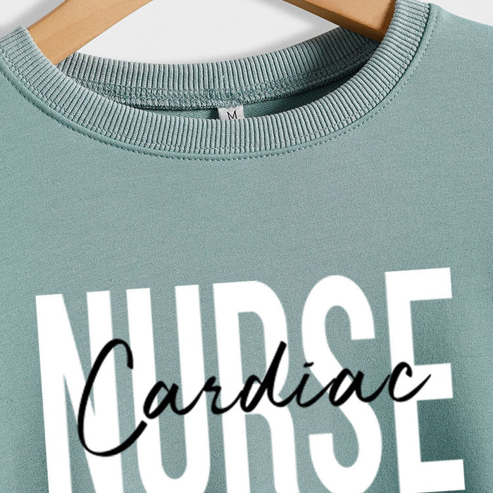 Cardiac Nurse Lettering Loose Crewneck Underneath Long-sleeved Sweatshirt