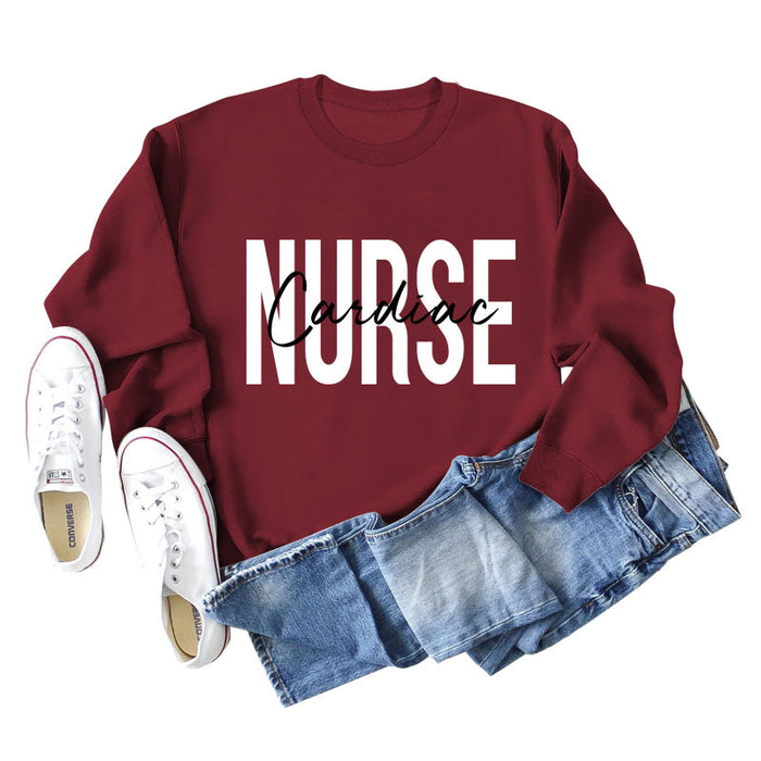 Cardiac Nurse Lettering Loose Crewneck Underneath Long-sleeved Sweatshirt