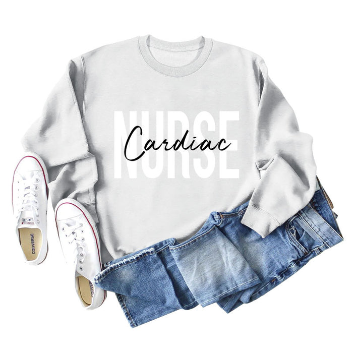 Cardiac Nurse Lettering Loose Crewneck Underneath Long-sleeved Sweatshirt