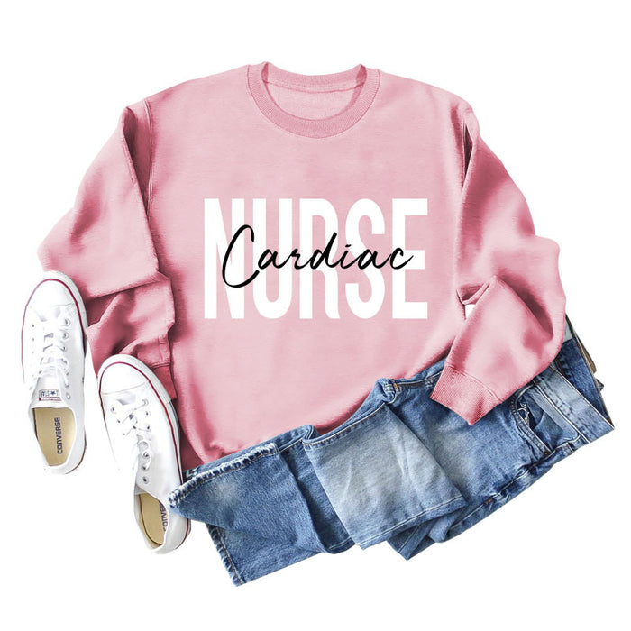 Cardiac Nurse Lettering Loose Crewneck Underneath Long-sleeved Sweatshirt