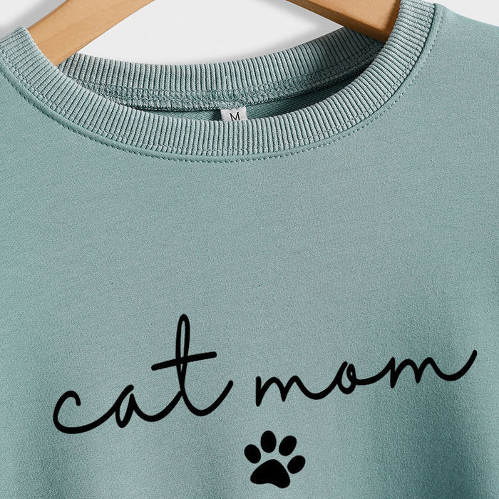 Cat Mom Dog Print Round Neck Loose Letters Fashion Women's Long-sleeved Sweatshirt